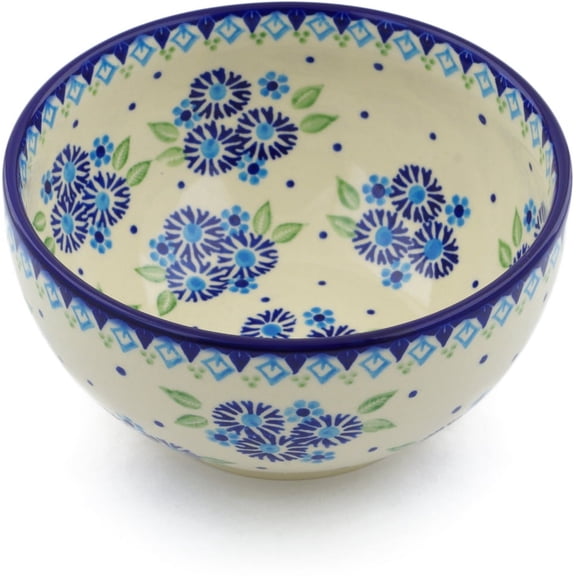 Polish Pottery 7½-inch Bowl (Aster Patches Theme) Hand Painted in Boleslawiec, Poland Certificate of Authenticity