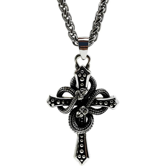 Gothic Snake Cross Necklace for Men & Women - Vintage Cobra Crucifix Pendant with 60cm Stainless Steel Chain, Personalized Statement Punk Hip Hop Jewellery Gift