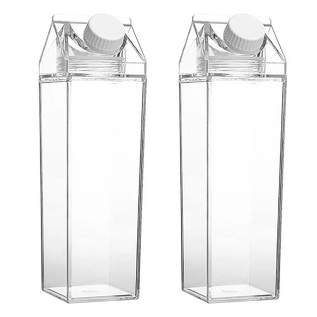 2 Piezas Botella de Agua de Jugo de Leche Cuadrada Transparente de PláStico PortáTil Botella de Agua de CartóN de Leche de Bebida para Acampar Al Aire Libre B