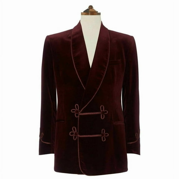 Mens Double Breasted Velvet Blazer - Elegant Wedding & Evening Party Dinner Coat