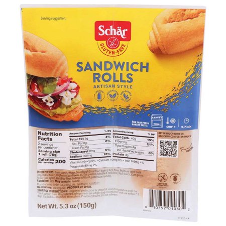 Schar Gluten Free Sandwich Rolls Bread -- 5.3 oz pack of 2