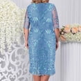 thumbnail image 4 of Uootdi Robes Grande Taille pour Femmes Col Rond Manches 3/4 Robes Brodées Élégantes Robes Midi Formelles Tenue de Fête Cadeau, 4 of 6