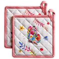 thumbnail image 1 of Happy Florals 100% Cotton Set of 2 Pot Holders with Loop Heat Resistant for BBQ | Cooking | Baking | Grilling | Microwave | Barbecue | Spring/Summer (High Summer, 8 Inch by 8 Inch), 1 of 8