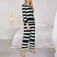 thumbnail image 4 of Kll Black And White Stripes Print Women'S Long Sleeve Pajamas With Pants Sleepwear Loungewear 2 Set-Large, 4 of 9