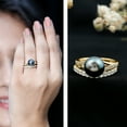 thumbnail image 3 of Rosec Jewels Tahitian Pearl Solitaire Ring Set with Moissanite - AAA Quality 8 mm Black Pearl Engagement Ring with Band - Jewelry Box included, 10K Yellow Gold, US 5.50, 3 of 9