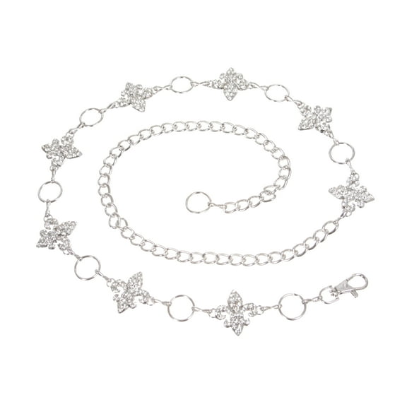 Ladies Rhinestone Fleur De Lis Metal Chain Belt