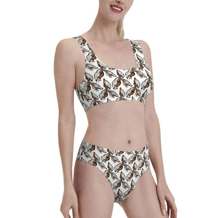 Uemuo Chickens Peck Grain Printed Women s High Waisted Bikini Sets Sporty Two Piece Swimsuits Color Block Cheeky High Cut Bathing Suits-