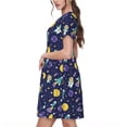 thumbnail image 2 of Picia Astronaut Corgi Pattern Women's Short Sleeve Summer Dress Pleated Loose Swing Knee Length Short Sleeve Swing Dresses, 2 of 6