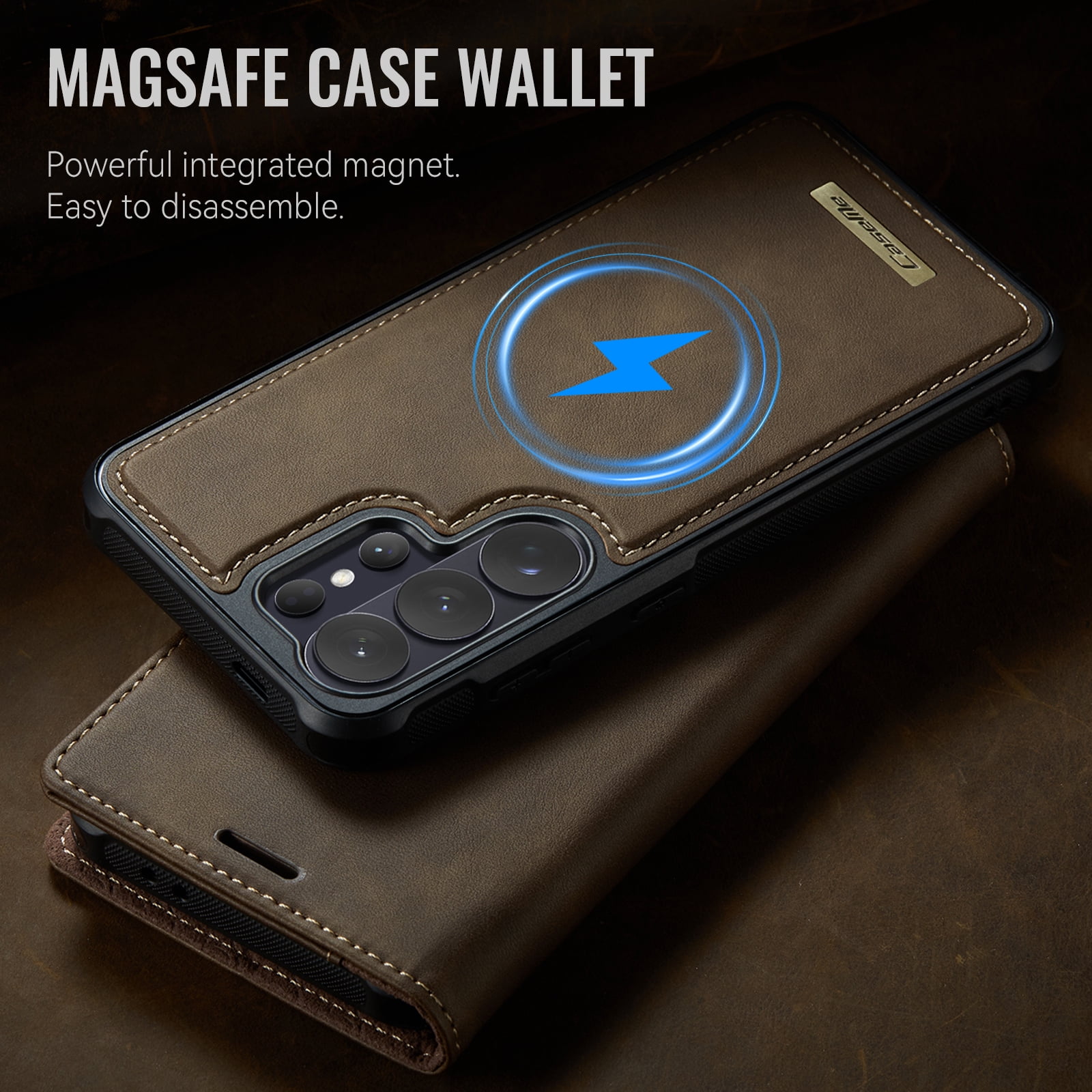 New Phone Case For Samsung Galaxy S26 Ultra, Business Leather Shockproof Flip Stand RFID Card Slots 2-in-1 Detachable Magnetic Wallet Case Cover,Coffee