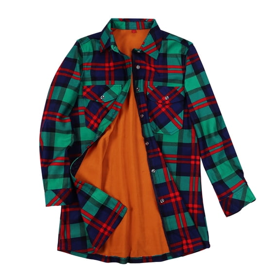 Skpblutn Women'S Button Down Shirts Winter Fall Casual Comfortable Tops Plaid Lined Jacket Up Fuzzy Checkered Flannel Round Neckline Long Sleeve Plus Size Blouse C L