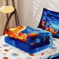 thumbnail image 5 of Homewish Magical Halloween Pumpkin Zipper Twin Comforter Sets with Fitted Sheet and 2 Pillowcases,Bat Night Sky Print Zipper Bedding Set,Deep Blue Orange,Halloween Reversible,4-Piece, 5 of 7