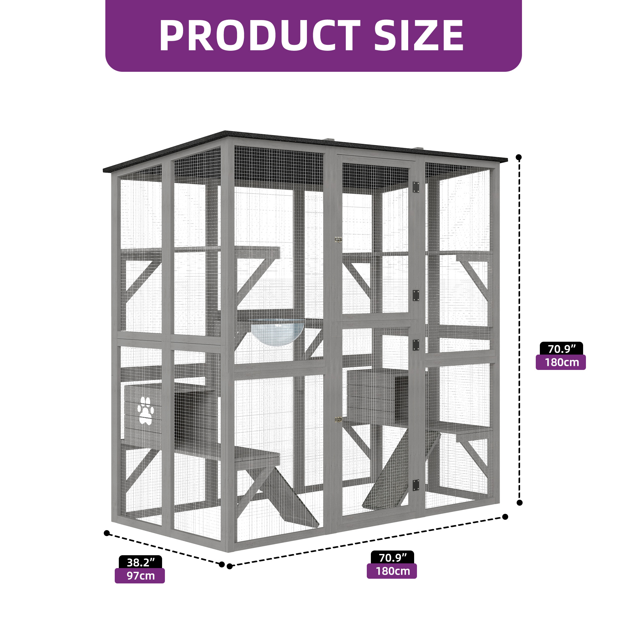 DWVO 70.9" Large Cat Cage, Outdoor Cat Enclosures Catio, DIY Indoor Catio with Roof Hammock Platforms, Ideal for 1-6 Cats