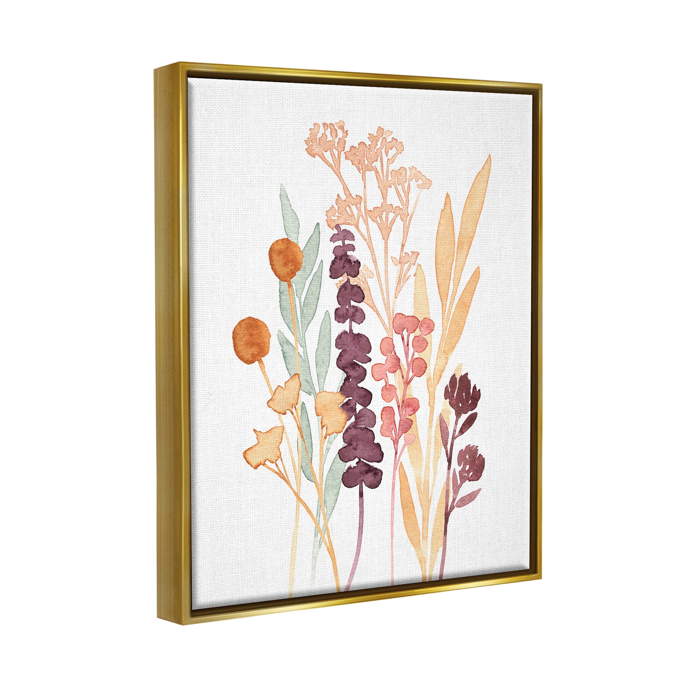 Stupell Industries Wildflower Botanicals Layered Herbs Graphic Art Metallic Gold Floating Framed Canvas Print Wall Art, Design by Annie Warren