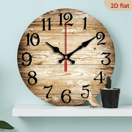 A two-dimensional flat retro wood grain series of silent round wooden wall-mounted clocks, suitable as a gift choice for Christmas or New Year.