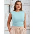 thumbnail image 4 of SHOWMALL Women's Plus Tank Top Sleeveless Ruched Casual Knit Ribbed Layered Basic Cami Top Sky Blue 3X Shirt Summer Tops Clothes, 4 of 8