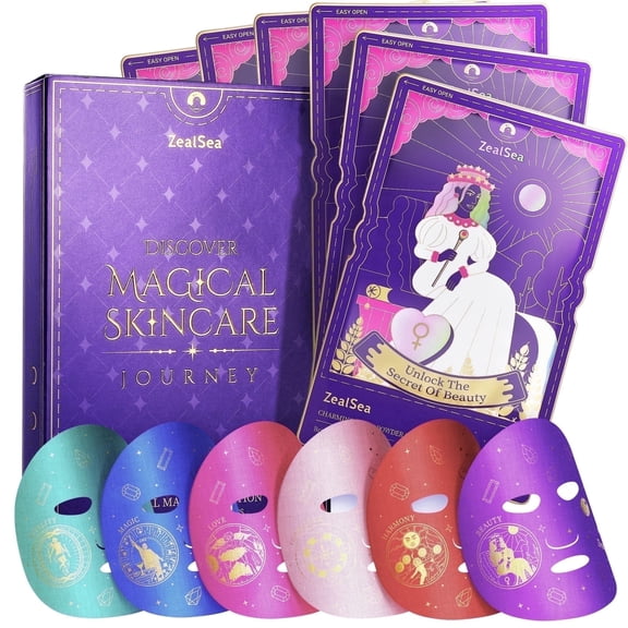 ZealSea Collagen Face Mask Anti Aging Hydrating Sheet Mask, Astaxanthin Q10 Face Mask for Antioxidant, Skin Care Gift Sets for Women Spa Party, 6 Pack
