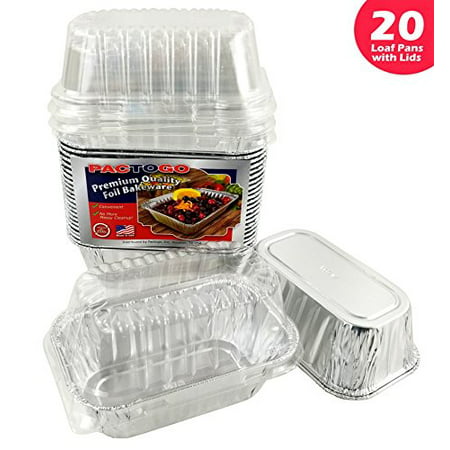 Pactogo Disposable 1 lb. Aluminum Foil Mini Loaf Pans with Clear Dome Lids (Pack of 20