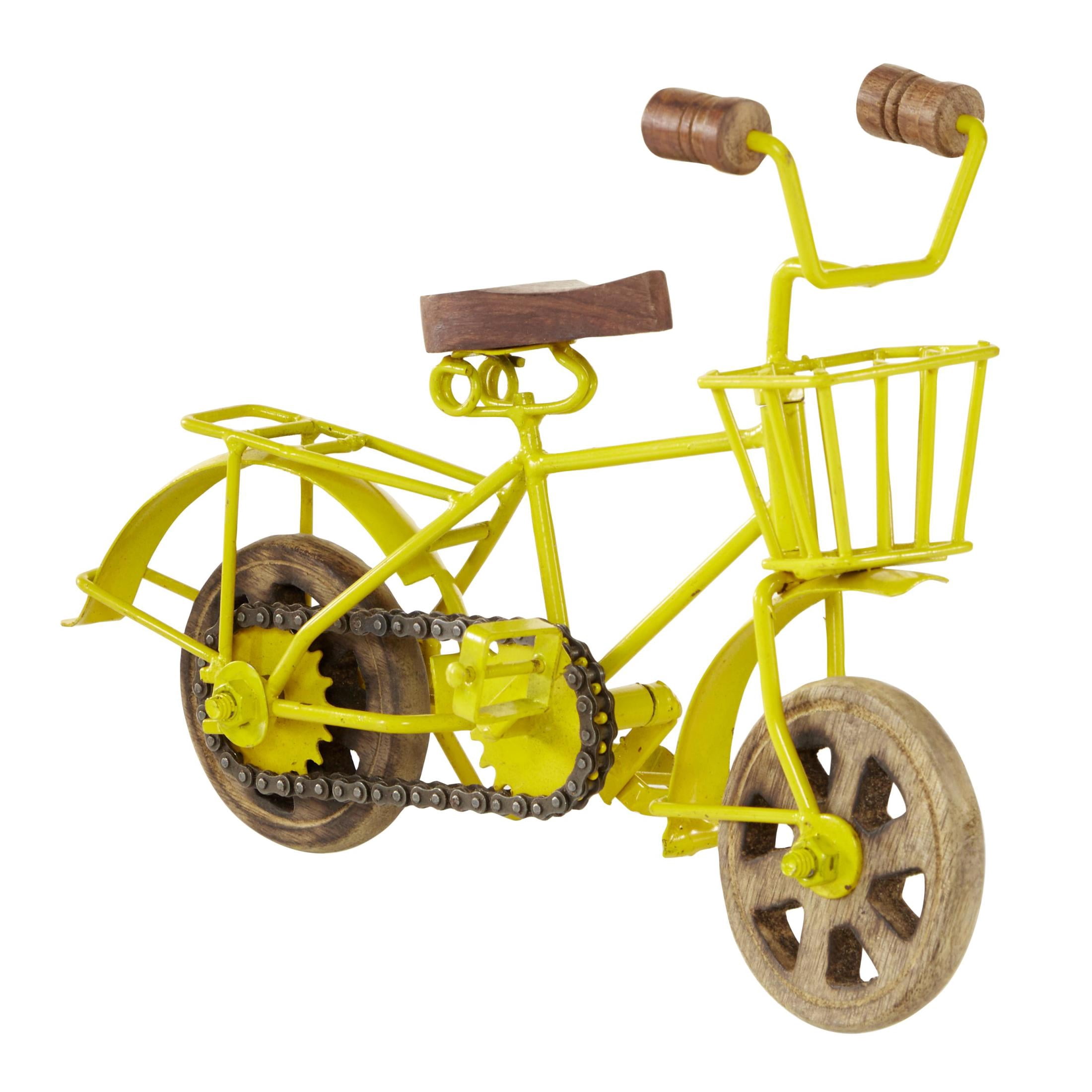11"W, 8"H Multi Colored Metal Bike Sculpture with Wood Wheels, by DecMode (3 Count)