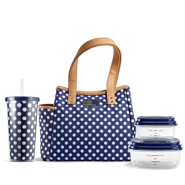 Bolsa de almuerzo para mujer, con aislamiento para el trabajo, a prueba de fugas y resistente a las manchas, con recipientes y vaso a juego, con cierre de cierre, bolsa de almuerzo color a Fit & Fresh NA