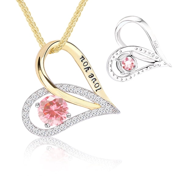 Ceaklev S925 Sterling Silver Two-Tone Heart Necklace for Women | Gold Plated Pendant with Pink Cubic Zirconia Gift (Pink Aurora)