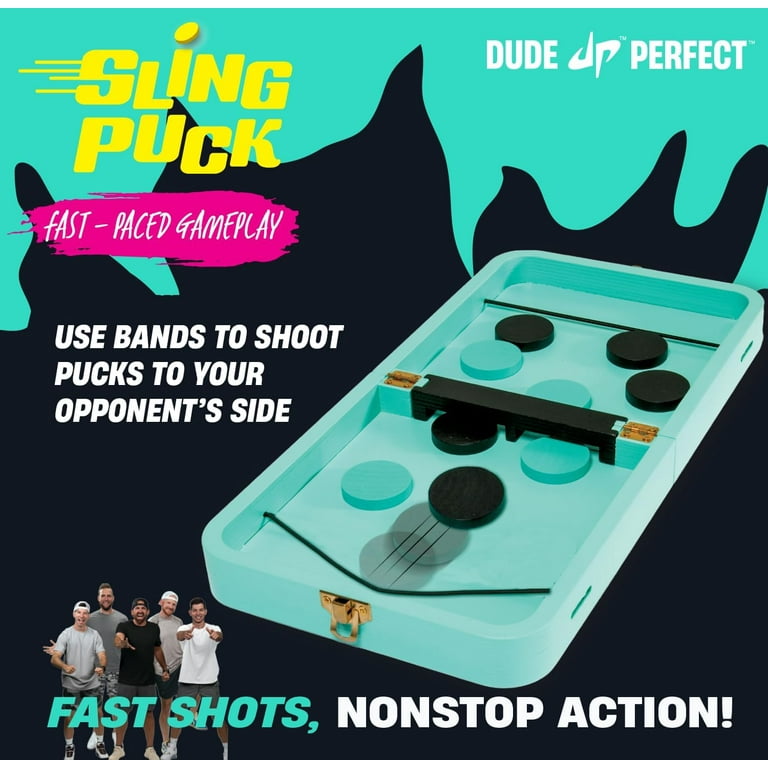Dude Perfect Sling Puck Board Set, Foldable Tray with Checkers and
