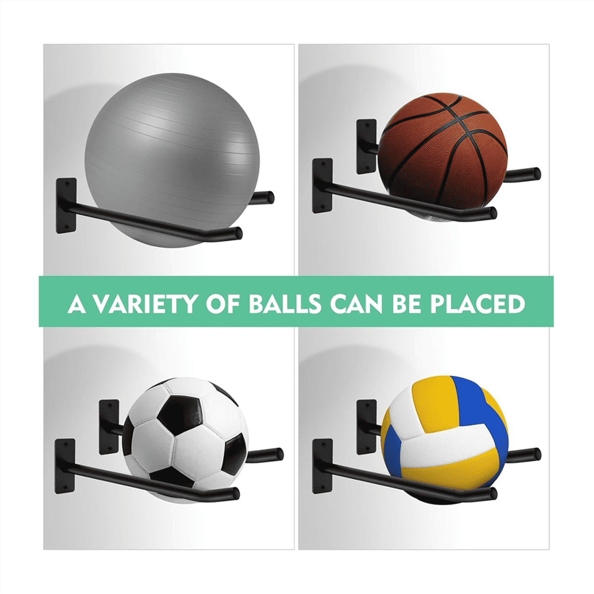 6 Pièces Support De Ballon Mural, Support de Balle en Métal, avec 12 vis et 12 Tubes d'expansion, Supports Mural pour Ballon de Sport pour Football, Basket-Ball, Volley-Ball 6 Pièces Support De Ballon Mural, Support de Balle en Métal, avec 12 vis et 12 Tubes d'expansion, Supports Mural pour Ballon de Sport pour Football, Basket-Ball, Volley-Ball