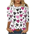 thumbnail image 2 of VKOYWKM Valentines Day Shirts for Women Heart Print Tees Holiday Crewneck Tops Casual 3/4 Sleeve T Shirts Valentine Gift Top Spring Fashion, 2 of 5