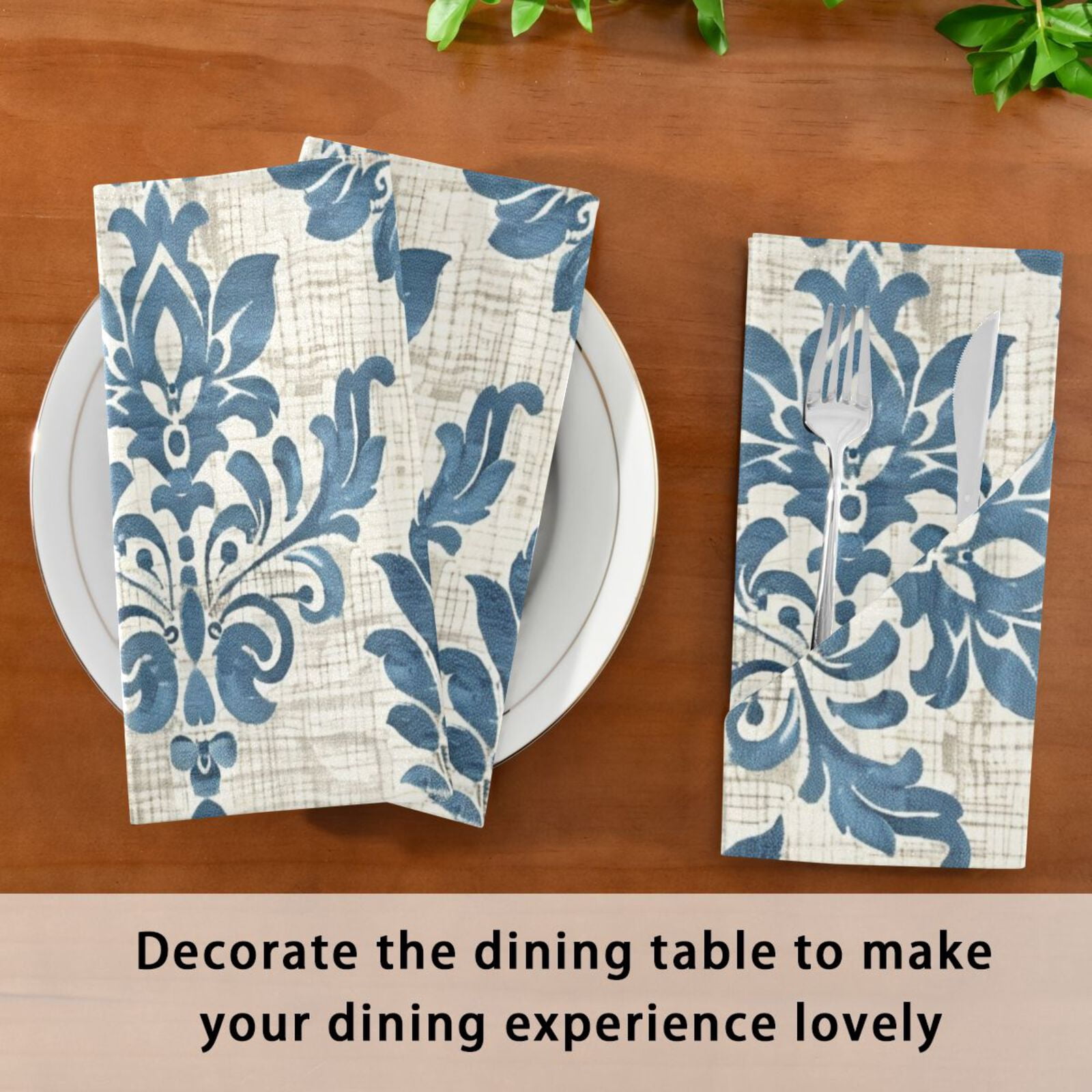 JSTEL Blue Arab Damask Flower Cloth Napkins Set of 6, 20x20 Inch Washable and Reusable Napkin for Decoupage Dinner Party Everyday Use