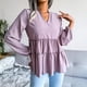 thumbnail image 4 of Camiseta Con Cuello En V Para Mujer, Transpirable, Corte Suelto, Dobladillo Con Volantes, Camiseta De Manga Larga Para Mujer, Cómoda, De Poliéster Suave Para El Trabajo ANGGREK Otros, 4 of 8