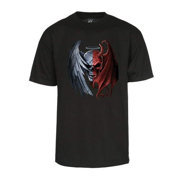 Mens Heaven Hell Skull Shirt - Evil Vs Good Duality T-Shirt Black Large