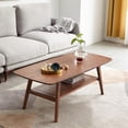 thumbnail image 2 of 40" Solid Wood Coffee Table, 2-Tier Small Wooden Coffee Table with Storage Shelf for Living Room, Apartment, Office, 2 of 10