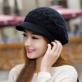 thumbnail image 5 of Boina coreana de otoño e invierno JAMW gorro de lana con protección para los oídos tejido piel de conejo negro, 5 of 5