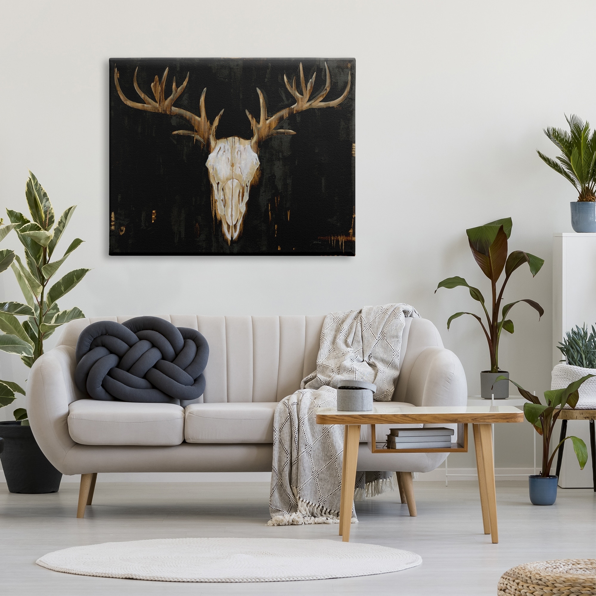 Stupell Industries Deer Antlers Skull Dark Rustic Animals & Insects Painting Gallery Wrapped Canvas Print Wall Art