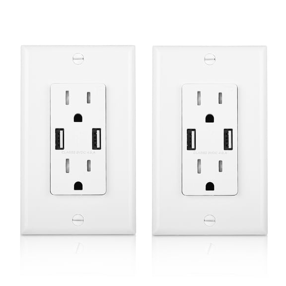 Cable Matters 2-Pack Tamper Resistant 15A Duplex Outlet with USB Charging up to 5 Amp