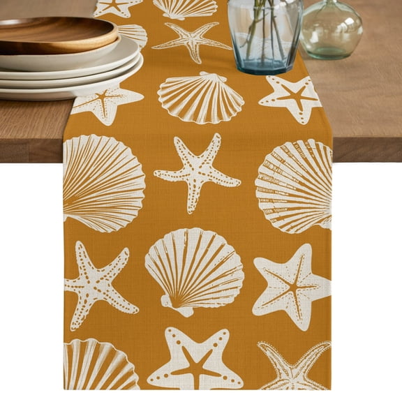 Table Runners 72 Inches Long Dress Scarves, Terracotta Coastal Starfish Farmhouse Kitchen/Dining Table Decor Table Runner, Coffee Tablerunners, Ocean Sea Shells Nautical Marine 13x72 Inch