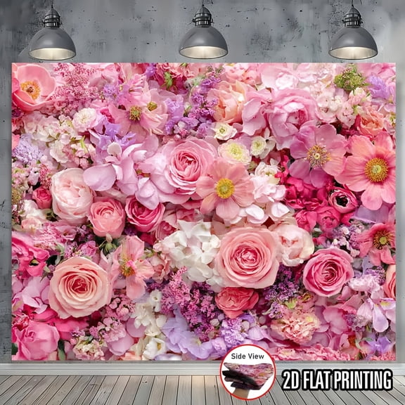 Pink Floral Wall Backdrop Spring Flower Wedding Background Elegant Floral Blooms Birthday Mother's Day Party Decorations Banner Supplies Photo Booth Props