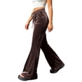 thumbnail image 4 of cocolona Womens Street High Waist Velour Pants Elastic Waist Straight Wide Leg Travel Pants with Pockets, 4 of 5