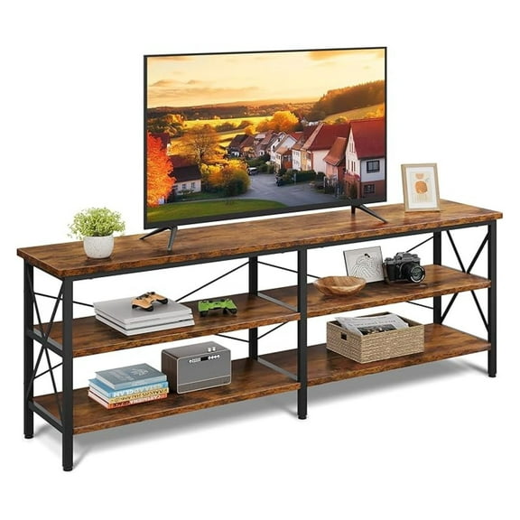 HHBEAUTY TV Stand up to 70 Inch TV, 63" Entertainment Center, TV Media Console with 3-Tier Storage Shelves for Living Room and Bedroom, Rustic Brown