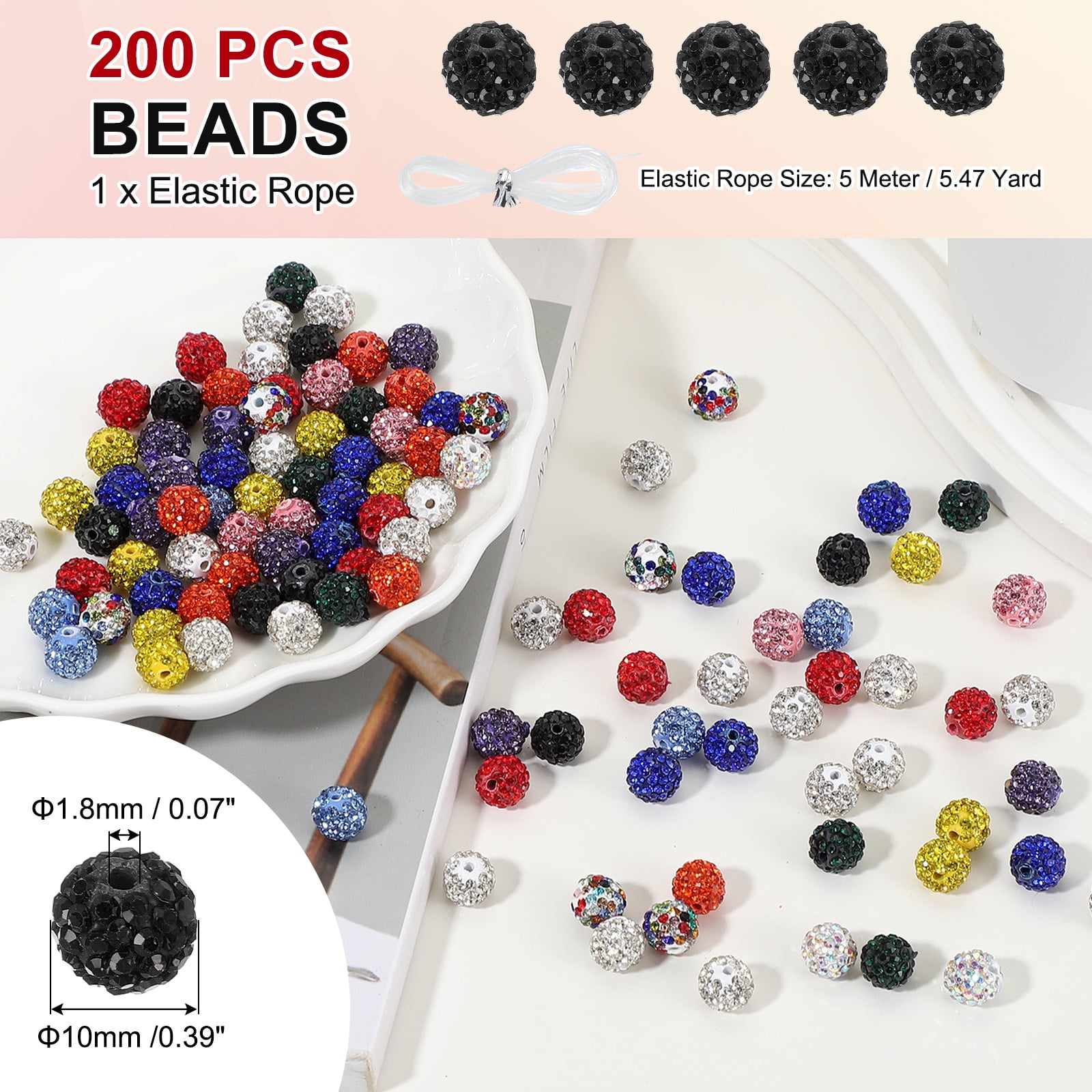 Rhinestone Beads for Jewelry Making, Shiny Round Disco Ball Beads Black 200 Pcs