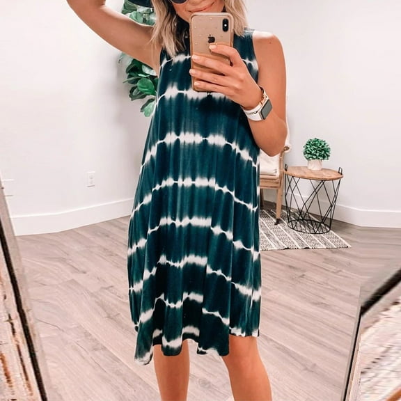 Herrnalise Women Summer Casual T Shirt Dresses Fashion Women's Summer Tie-Dye Irregular Hem Casual Swing Tee Tank Dress