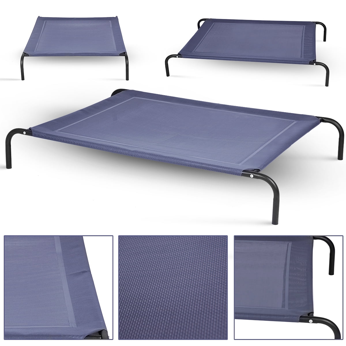 Gymax Large Dog Cat Bed Elevated Pet Cot Indoor Outdoor Camping Steel Frame Mat -XL