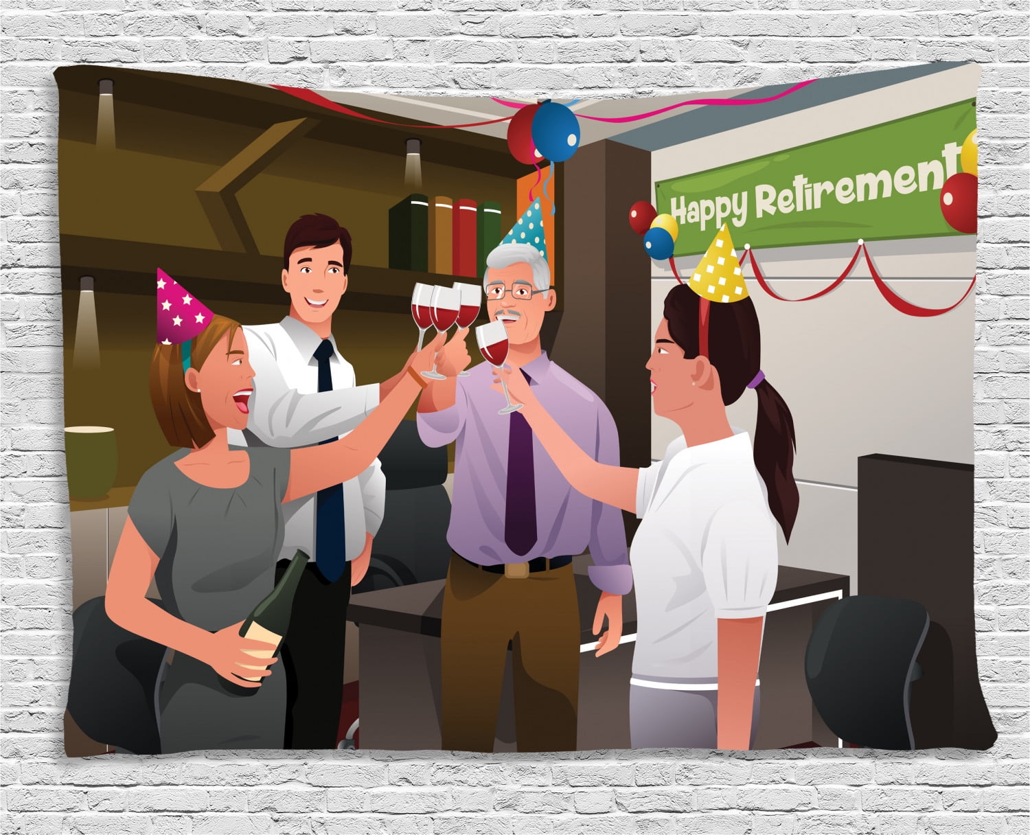 Retirement Party Tapestry, Employees in the Office Celebrating Happy