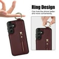 thumbnail image 6 of Cutyskin for Samsung Galaxy S21 FE Wallet Case【RFID Blocking】 with Card Holder Cash Pocket Zipper Bills Slot, Soft PU Leather Magnetic Back Folio Kickstand, Finger Ring Holder Hook Case, Jujube Red, 6 of 9