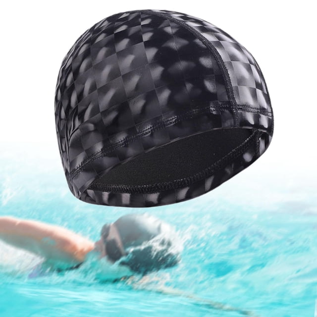 Tapa de natación con gorra de baño, cómodo, impermeable, sombrero de piscina sin deslizamiento, fácil de poner y apagar, mantenga el pelo seco para Negro