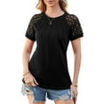 thumbnail image 3 of Fancyglim Women's Crew Neck Shirt Summer Lace Sleeve Pleated Tops Black M, 3 of 5