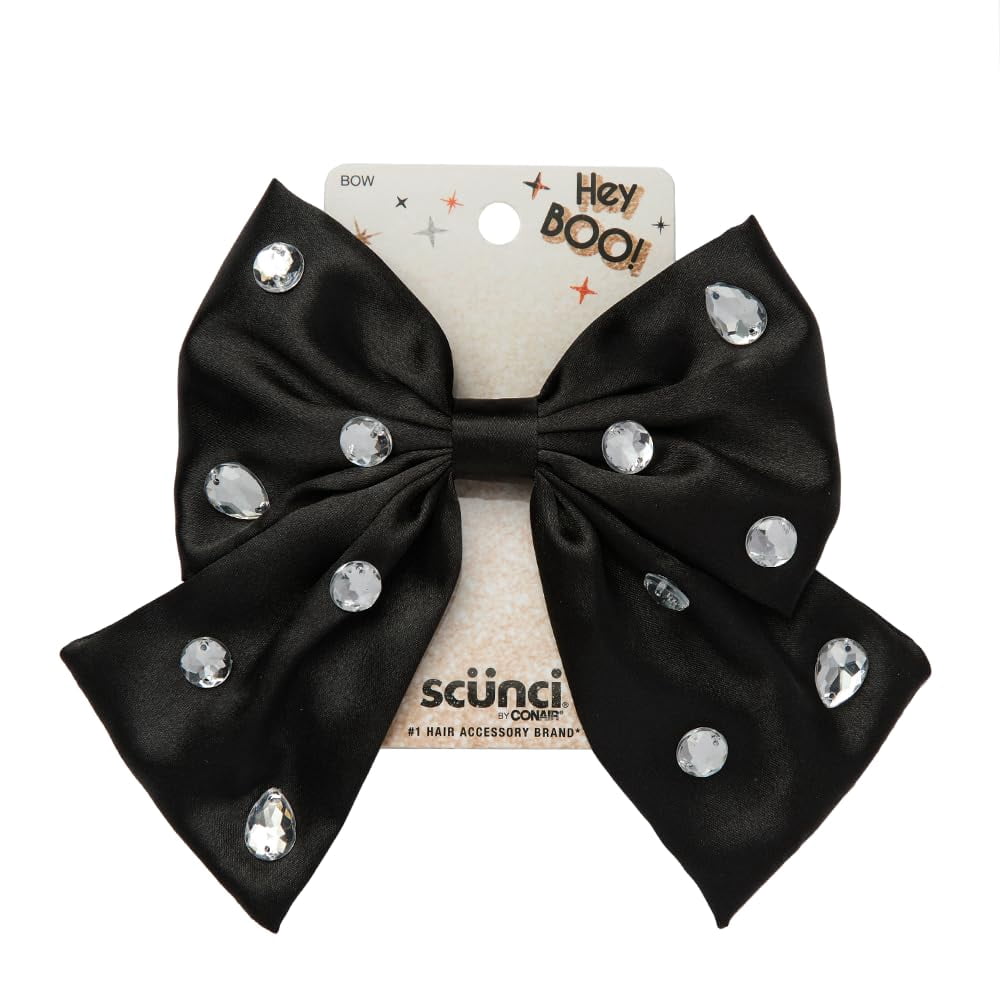 (5 pack) Scunci by Conair Hey Boo! Bow Barrette with Gem Stones, Black, 1-Count
