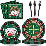 Fuliko 96 Pieces Casino Themed Party Tableware Set for Las Vegas Birthday Party Decorations Casino Card Birthday Party Dessert Paper Plates Napkins fo