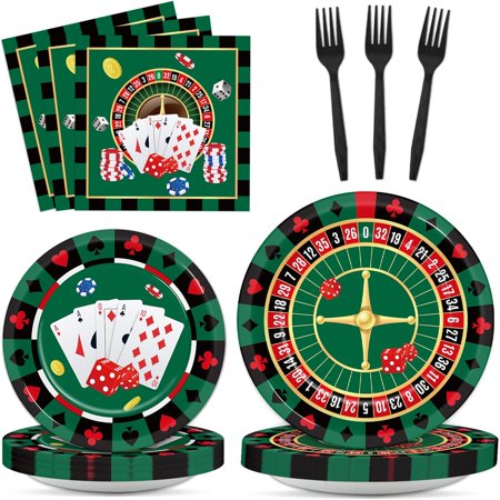 Fuliko 96 Pieces Casino Themed Party Tableware Set for Las Vegas Birthday Party Decorations Casino Card Birthday Party Dessert Paper Plates Napkins fo