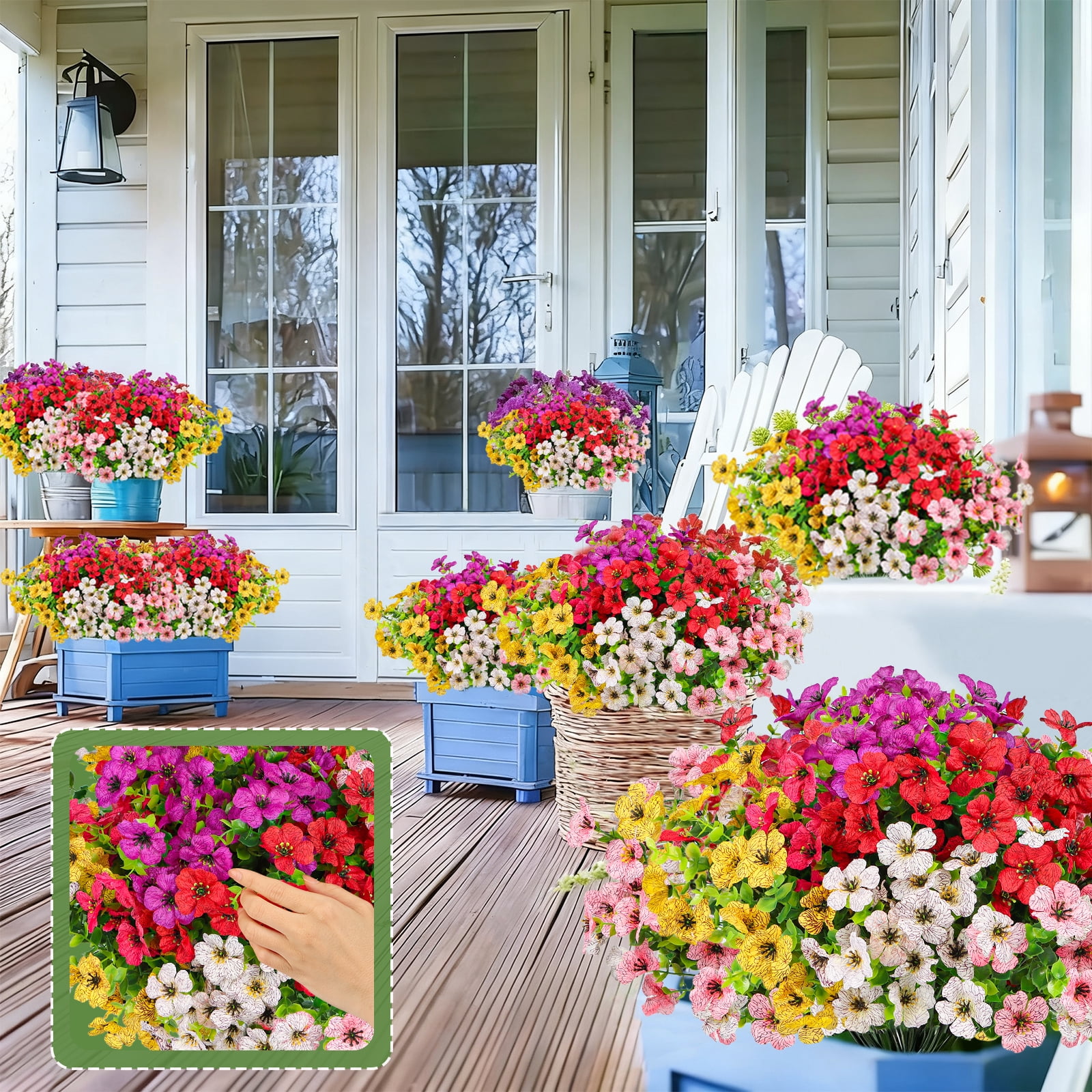 VKFVKF 24 Pcs UV Resistant Artificial Flowers, Faux Boston Fern Stems for Indoor/Outdoor Home Garden Patio Decor, Mixed Colors