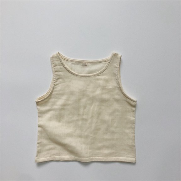 UACY Toddler Kids Tank Tops Cotton Linen Summer Crewneck Sleeveless Tee Tops Boys Girls Loose Breathable Plain Basic Shirts (Beige, 3-4 Years)